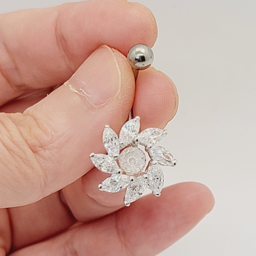 New Sterling Silver CZ Belly Button Navel Ring